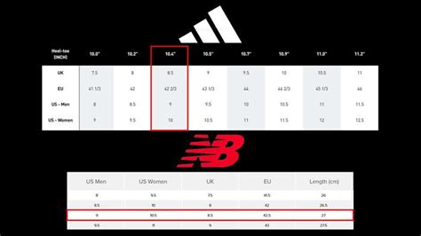 new balance size to adidas